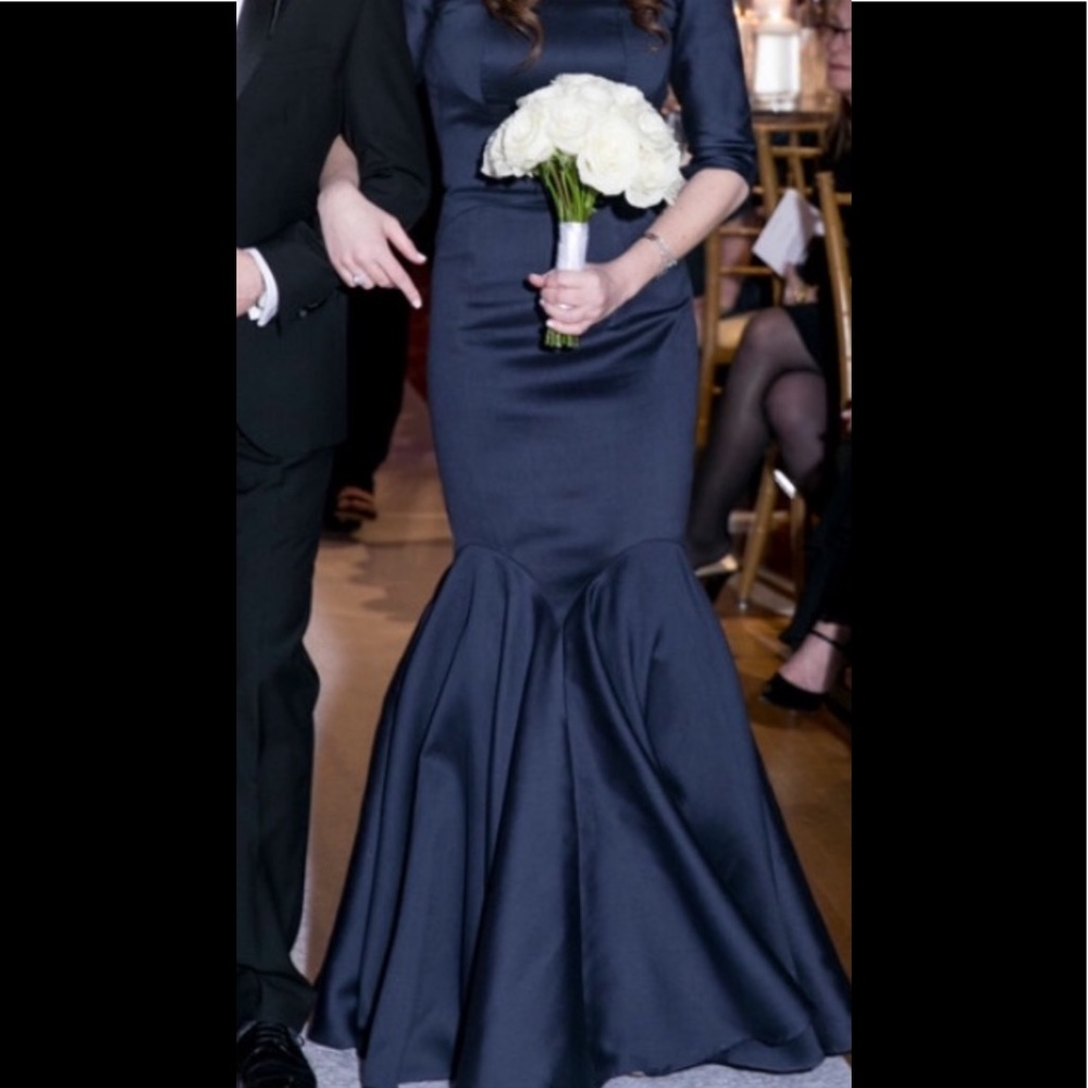 Naeem Khan Navy Mermaid Gown, 3/4 sleeves, Size 2